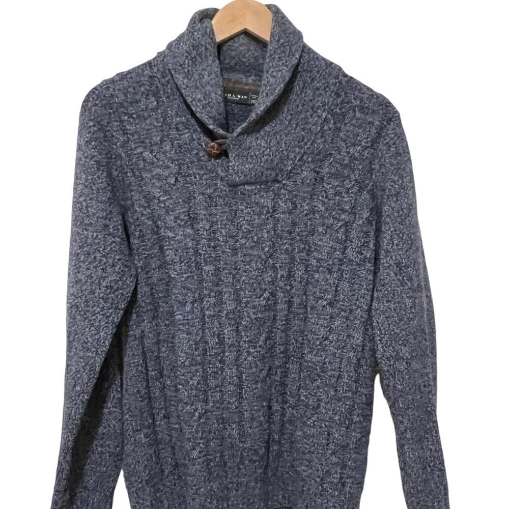 ZARA MAN  Blue Heathered Wool Blend Shawl Neckline Sweater Medium